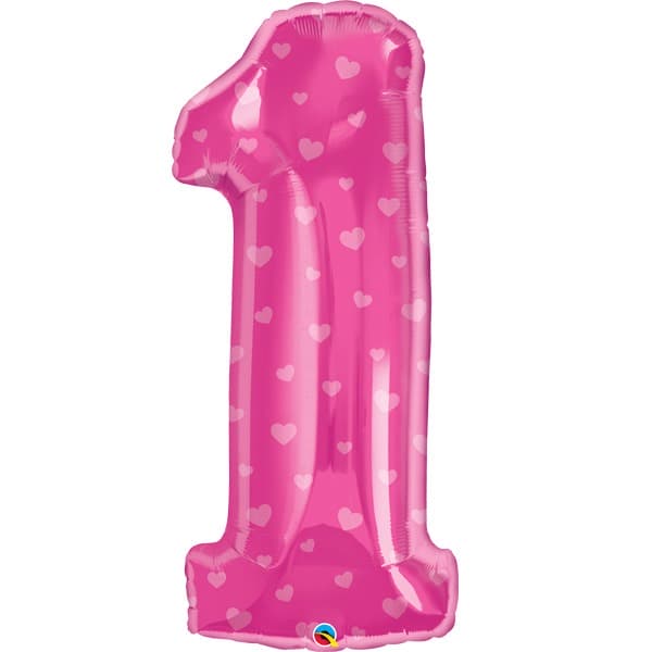 (image for) Qualatex Number 1 Pink Hearts Supershape Balloons