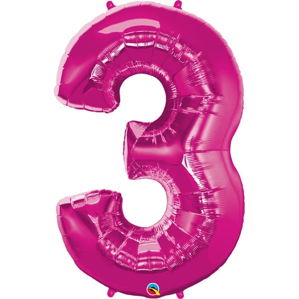 (image for) Qualatex Magenta Pink Number 3 Supershape Balloons