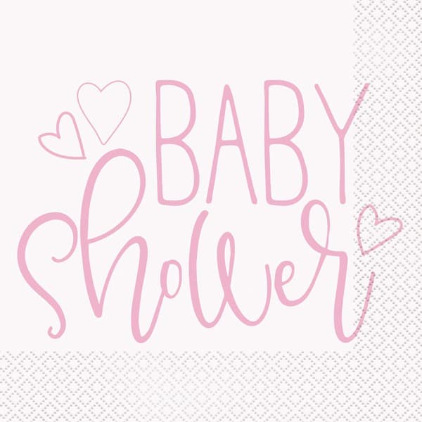 (image for) Pink Baby Shower Hearts Lunch Napkins 16pk