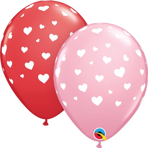 (image for) 11" Assorted Random Hearts A Round Latex Balloons 25pk