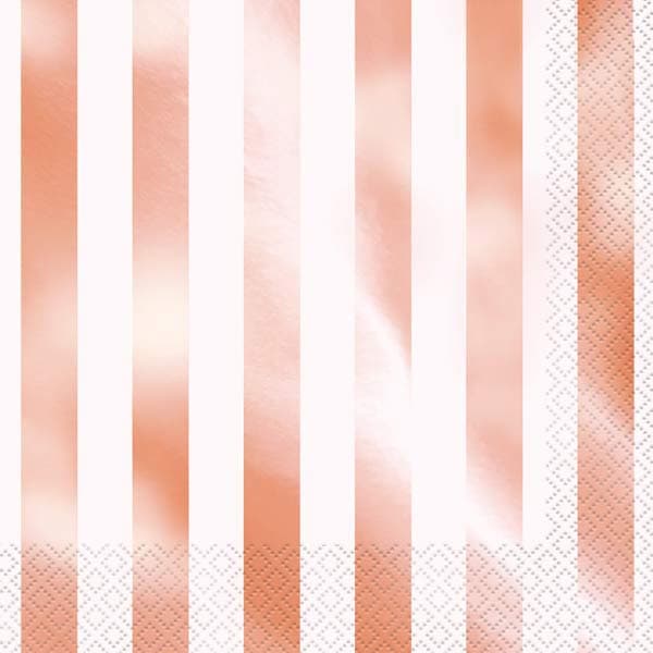 (image for) Metallic Rose Gold Stripes Lunch Napkins 16pk