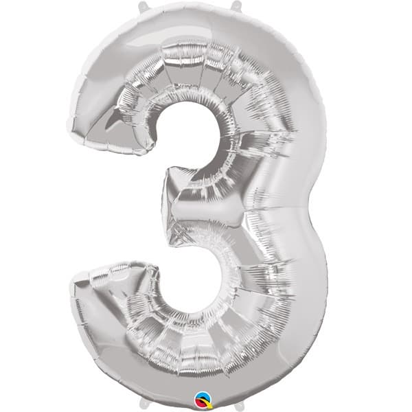 (image for) Qualatex Silver Number 3 Supershape Balloons