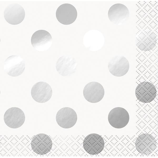 (image for) Silver Foil Dot Beverage Napkins 16pk