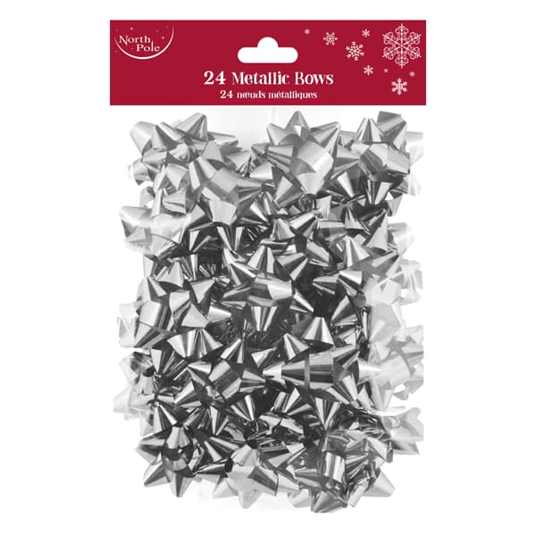 (image for) Silver Metallic Bows 24pk