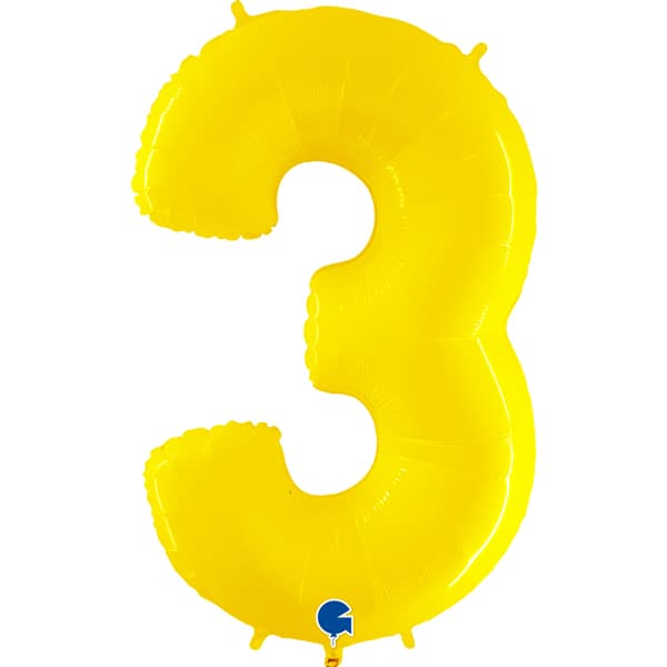 40" Grabo Yellow Shiny Number 3 Supershape Balloons
